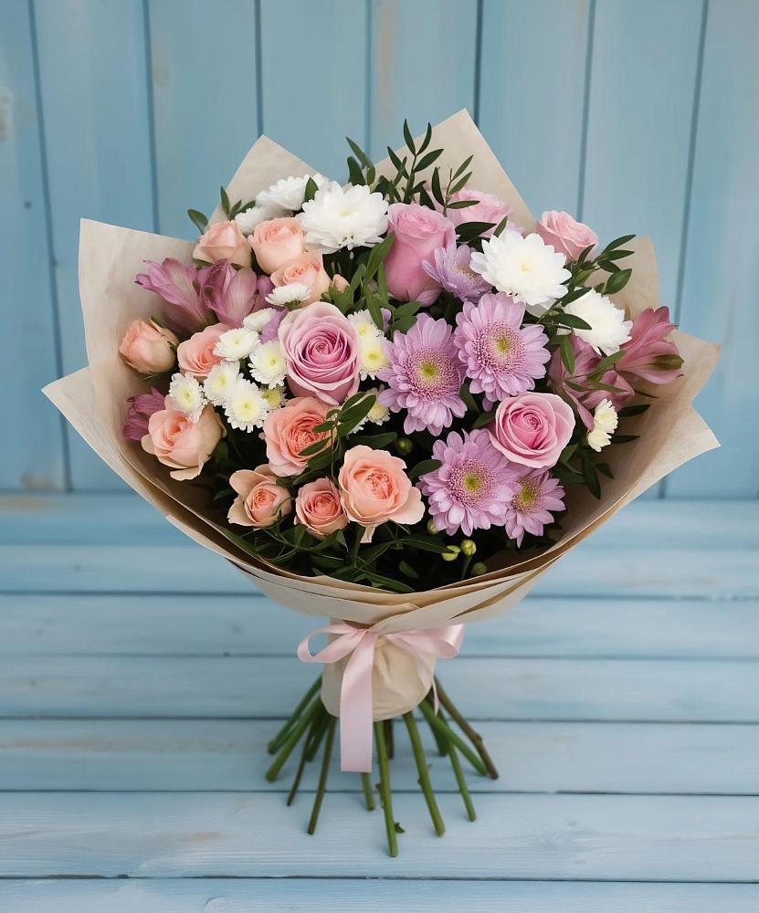 Букет цветов из: Хризантемы, Розы и Альстромерии в Арсеньеве
