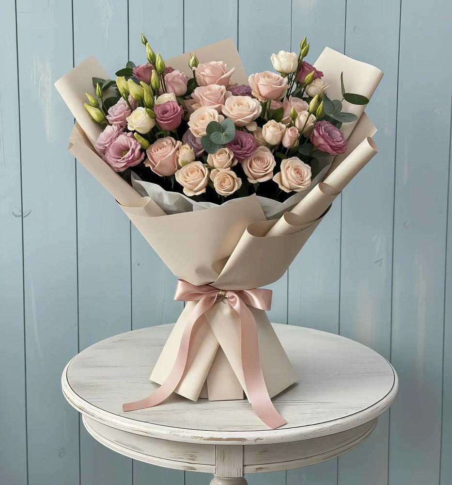 Букет цветов из: Розы и Лизиантусы в Арсеньеве