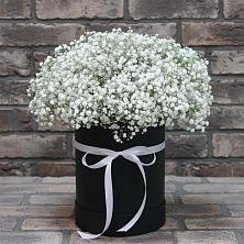 Цветочная композиция из Гипсофила в шляпной коробке в Арсеньеве